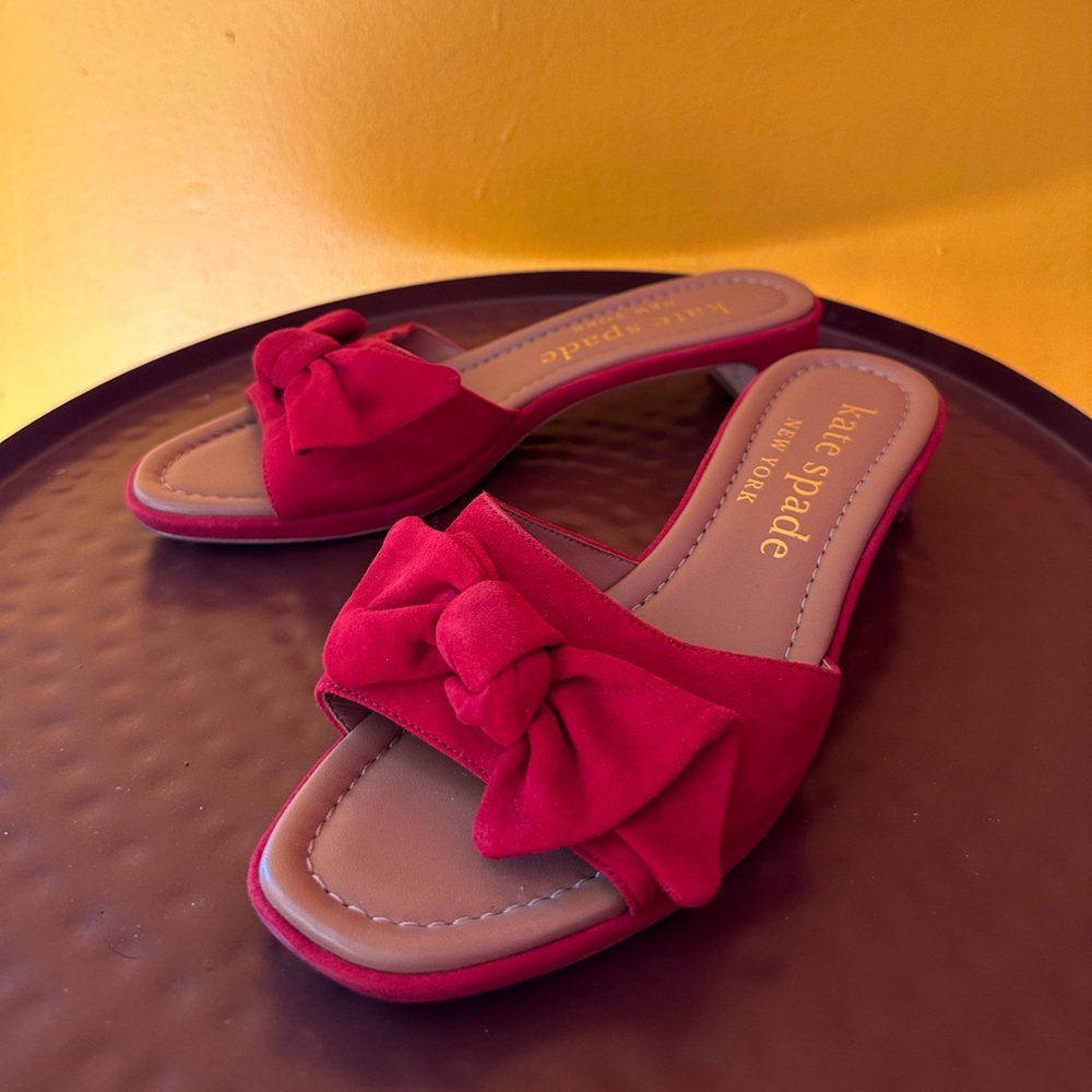 Kate Spade Lilah Red Suede Knotted Bow Slide Sandals - Size 8.5